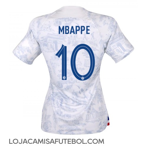Camisa de Futebol França Kylian Mbappe #10 Equipamento Secundário Mulheres Mundo 2022 Manga Curta